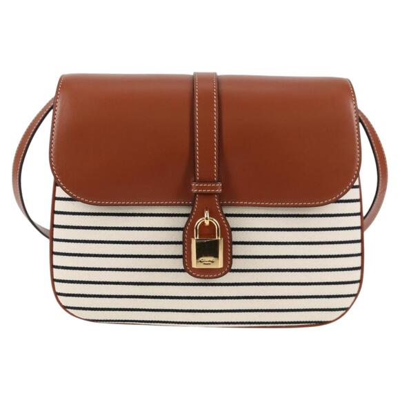 CELINE Shoulder Bag Canvas Leather Brown Gold - Picture 2 of 13